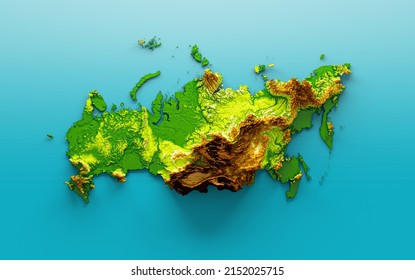 Russia Map Shaded relief Color Height map on the sea Blue Background 3d illustration