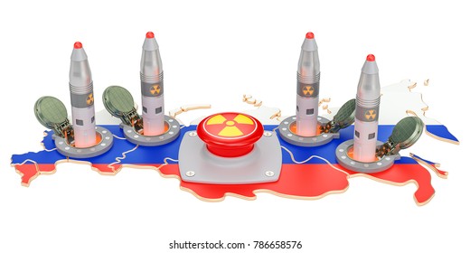 Russia Nuclear Button Concept. Russian Missile Launches From Its Underground Silo Launch Facility, 3D Rendering