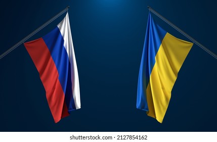 Russia And Ukraine Flag. 3D Illustration