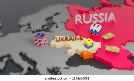 Russia and the US in Ukraine and the Middle East. Ukraine crisis map. Ukraine and Russia military conflict. Geopolitical concept. 3d illustration.