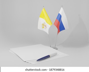 Russia - Vatican City Agreement Flags, White Background - 3D Render