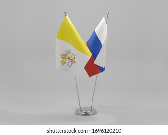 Russia - Vatican City Cooperation Flags, White Background - 3D Render