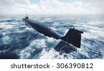 Russian Borei class submarine at sea. Rear view. Realistic 3D illustration was done from my own 3D rendering file.