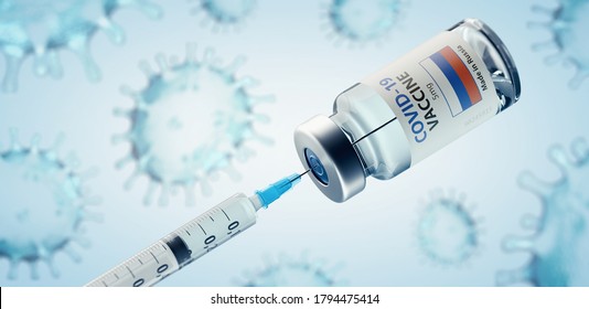 Russian COVID-19 Coronavirus Vaccine and Syringe Concept Image. 3d illustration. - Powered by Shutterstock