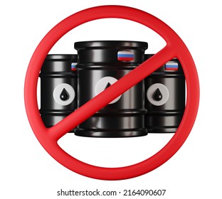 Russian Crude Oil Embargo Concept Background 3d Render. Stop Sign Over 3d Black Oil Tanks On White Background