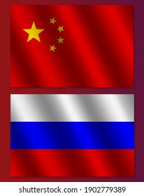 The Russian Flag And The Chinese Flag On A Dark Red Background