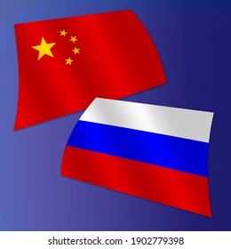 The Russian Flag And The Chinese Flag On A Dark Blue Background