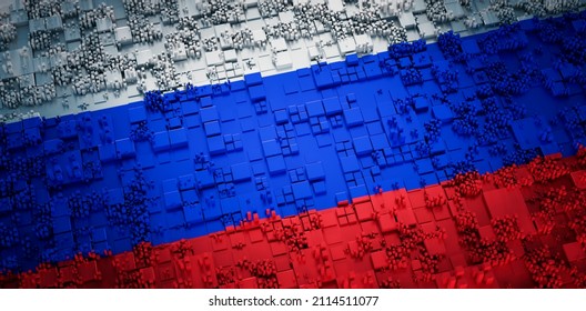 Russian Flag At Digital Innovation Concept - Digital Tech Wallpaper - 3D Illustration