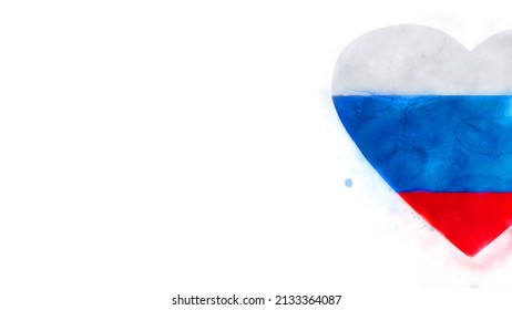 Russian flag in half heart shape  watercolor illustration banner and copy space  Concept love  patriotism  travel  Russia 