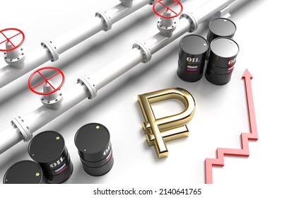 Russian Gas Oil And Ruble 3D Rendering