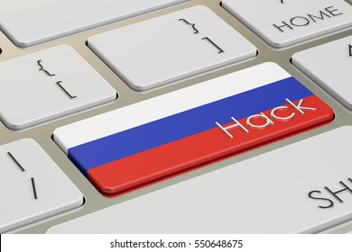 Russian Hack Attack Concept, On The Computer Keyboard. 3D Rendering