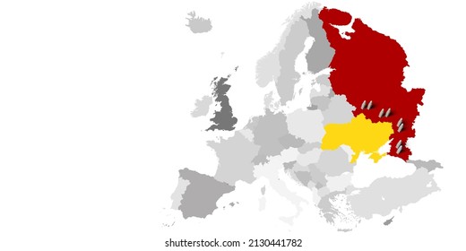 Russia-Ukraine Crisis Turns In To A Nuclear War. Ukrainian Vs Russian Borders On Europe-Asia 3D Render Map With Bombs. Diplomatic Relation Conflict, Strategy. Illustration For News, Media, Ads. 