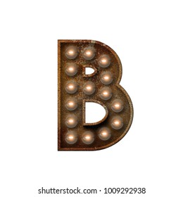 Rusted Metal Letter B Light Bulb Font. 3D Rendering