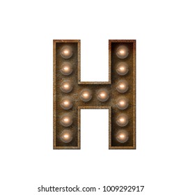 Rusted Metal Letter H Light Bulb Font. 3D Rendering