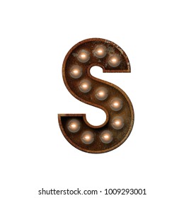 Rusted Metal Letter S Light Bulb Font. 3D Rendering