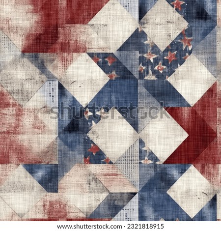 Rustic americana seamless pattern in traditional red, white and blue colors. Modern and fun, great country cottage house decor, folk art fashion, textiles and 4th of July background scrapbook paper.