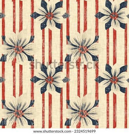Rustic americana seamless pattern in traditional red, white and blue colors. Modern and fun, great country cottage house decor, folk art fashion, textiles and 4th of July background scrapbook paper.