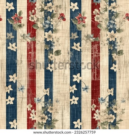 Rustic americana seamless pattern in traditional red, white and blue colors. Modern and fun, great country cottage house decor, folk art fashion, textiles and 4th of July background scrapbook paper.