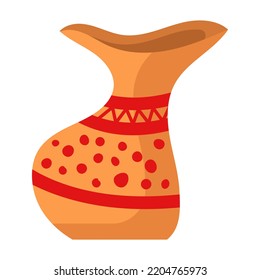 Rustic Clay Pottery And Brown Pot Or Jug With Pattern Decorations. Old Handmade Utensil And Ceramic Greek Object. Jug Shape And Vintage Earthenware Icon Illustration