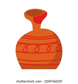 Rustic Clay Pottery And Brown Pot Or Jug With Pattern Decorations. Old Handmade Utensil And Ceramic Greek Object. Jug Shape And Vintage Earthenware Icon Illustration