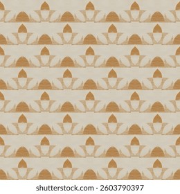 Rustic Geometric Floral Seamless Pattern with Vintage Textile Texture, Modern Abstract Design.