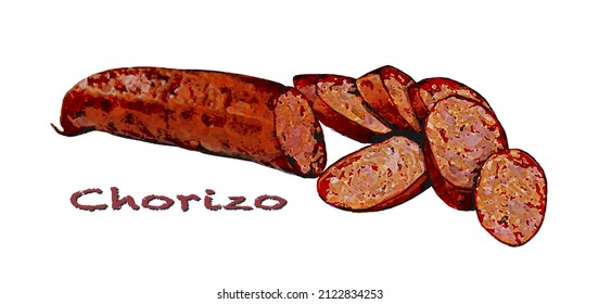 Rustic Illustration Of A Sliced Chorizo Sausage