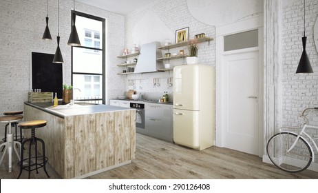 Rustic Kitchen 3d Render 