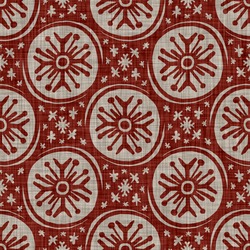 Rustic Seamless Farmhouse Linen Snowflake Winter Background. Primitive Red Linen Pattern Texture. Country Cottage Style Christmas Snow Design. Traditional Homespun Festive All Over Print.
