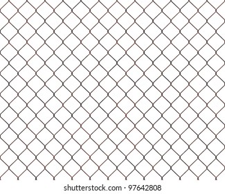 Rusty Chain Link Fence Isolated On White Background