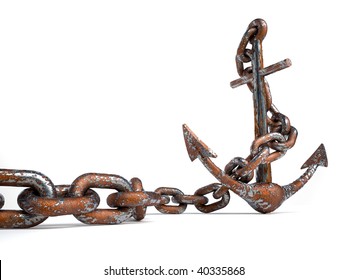 Rusty and eroded anchor with chain - 3d render