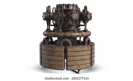Rusty Industrial Machine 3D Render illustration on white background 