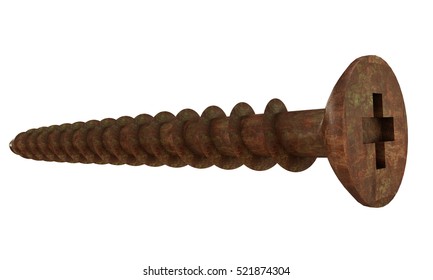 rusty screw on a white background 3d render