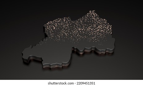 Rwanda Black stone texture map isolated on black with shadow. 3d illustration