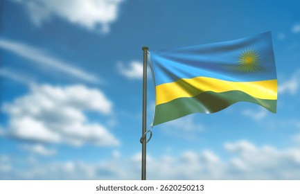 rwanda flag waving blue sky cloudy white background wallpaper rwanda cpuntry national africa 1 st first day date july month government politic democracy rwanda independence rwanda flag.3d render