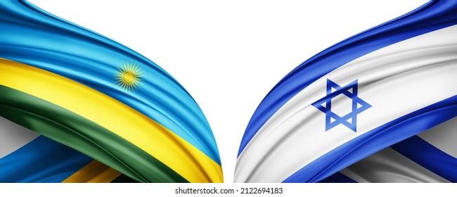 Rwanda And Israel Flag Of Silk And White Background-3D Illustration