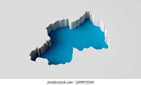 Rwanda Map 3d inner extrude map Sea Depth in blue with inner shadow. 3d illustration