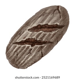 Rye bread. Illustration of a loaf of bread. For a bakery, restaurant, bread shop. Fresh baked goods top view. Natural eco products. Balanced nutrition. Black bread drawing for stickers, labels, etc. - Powered by Shutterstock