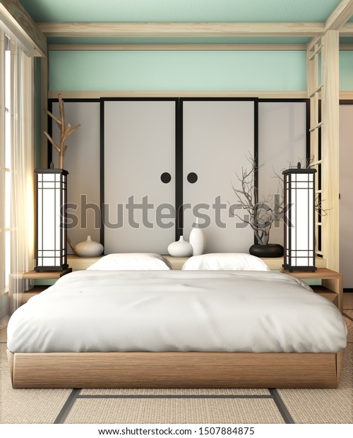 Ryokan Light Blue Bed Room Very Stock Illustration 1507884875