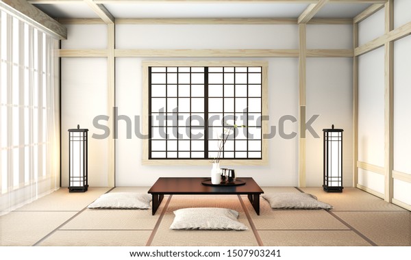 Ryokan Living Room Japanese Style Tatami Stock Illustration