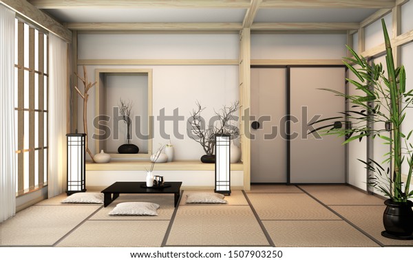 Ryokan Living Room Japanese Style Tatami Stock Illustration