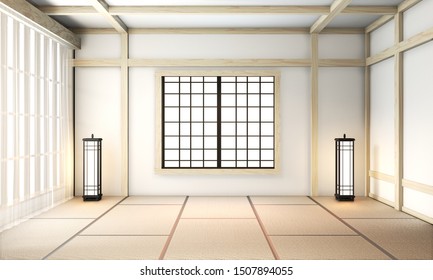 ryokan Room empty zen very japanese style with tatami mat floor.3D rendering