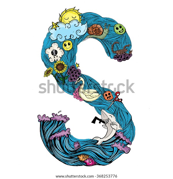 S Colorful Illustrated Alphabet Letter Stock Illustration 368253776