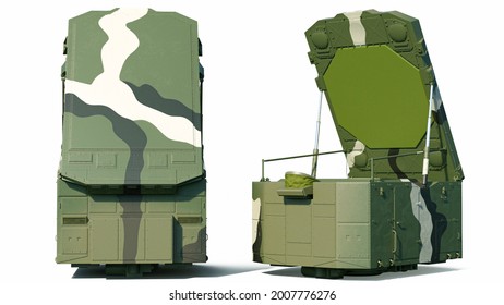 S300 Camouflage Radar Flap Lid B A Warfare Russian Military Army Surveillance Radar Device 3D Render On White Background 