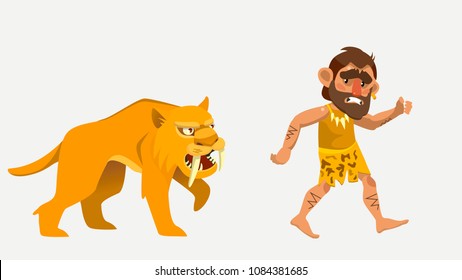 Saber-toothed Tiger Chasing Primitive Man