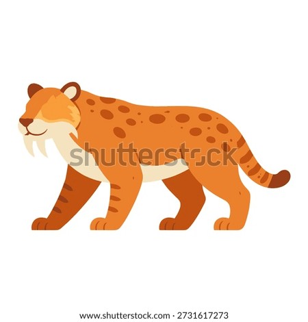 Saber-toothed tiger walking flat vector illustration