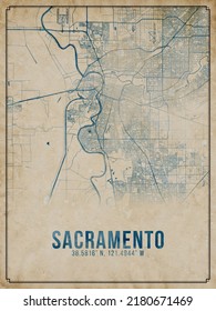 Sacramento Antique Watercolor City Map Poster