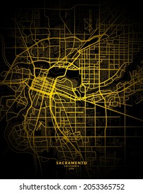 Sacramento, California, United States City Map - Sacramento City Gold Map Poster Wall Art Home Decor Ready to Printable
