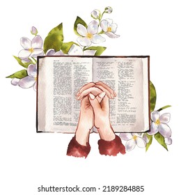 The sacred book the bible and flowers on a white background. Watercolor illustration - Powered by Shutterstock