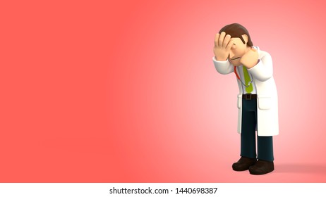 Sad Cartoon 3d Doctor With A Stethoscope Doing A Facepalm On A Red Gradient Background 3d Rendering