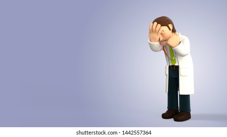 Sad Cartoon 3d Doctor With A Stethoscope Doing A Facepalm On A Purple Gradient Background 3d Rendering